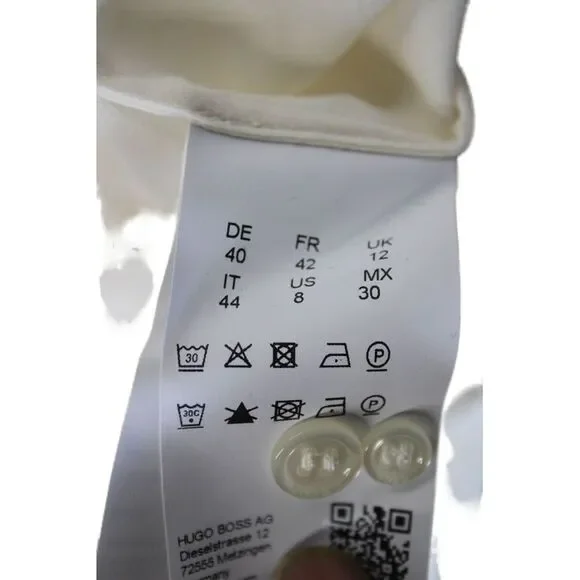 Boss Hugo Boss Women Basic Beige Button Up Blouse Long Sleeve Round Neck Size 8 - Picture 7 of 9